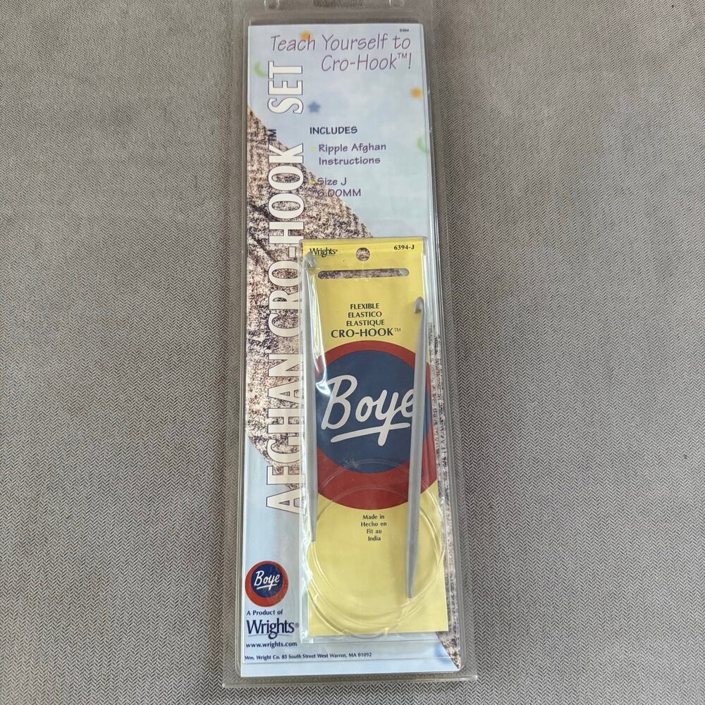 Boye Teach Yourself Cro-Hook Set Size J 6.00mm Flexible Crochet Hook Vintage